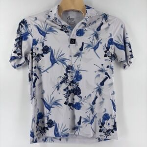 Gimme Polo Shirt Men XL White Blue Tropical Floral Bird of Paradise Golf Tee‎